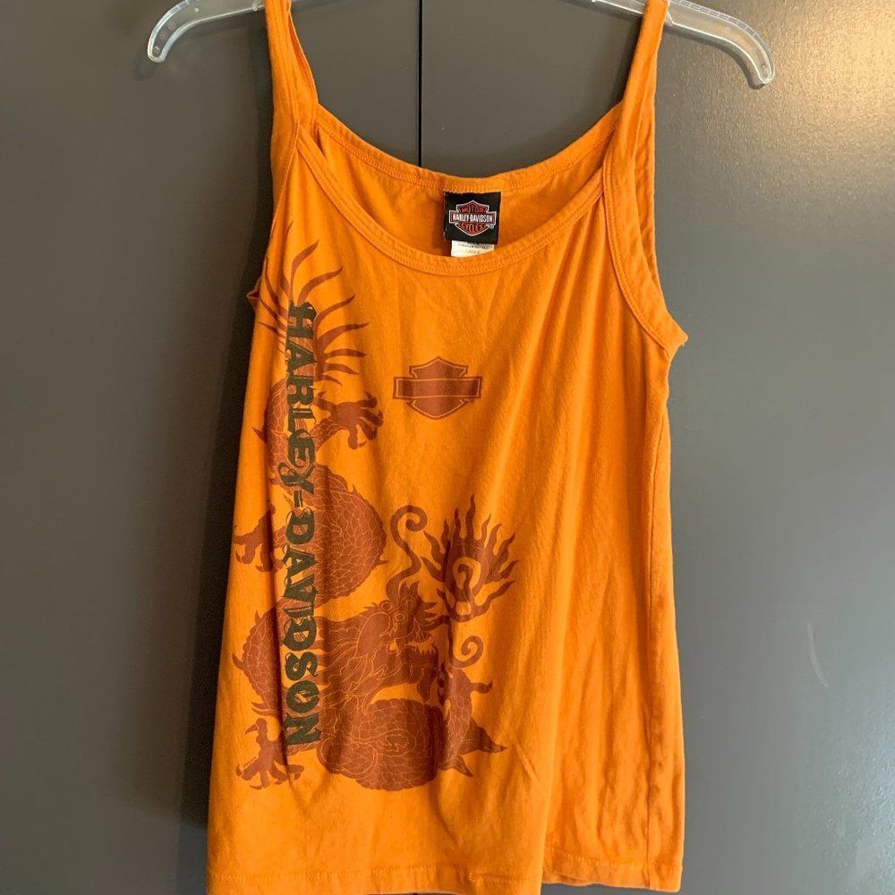 Harley-Davidson Orange & Black Tank Top Oconomowoc, WI Size Large